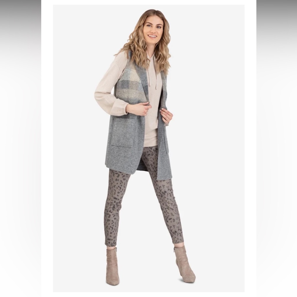 Tribal Shawl Neck Vest in grey mix. NWT. Retail 112